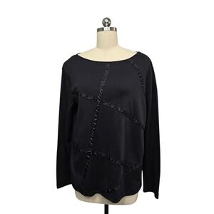 Josephine Chaus Sport Black‎ Long Sleeve Ribbed Trim Top Womens Size Medium
